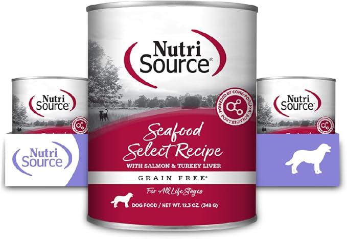 NutriSource Grain Free Seafood Select Recipe Dog Food, Premium Wet Dog Food, 12.3 Ounce (Pack of 12)