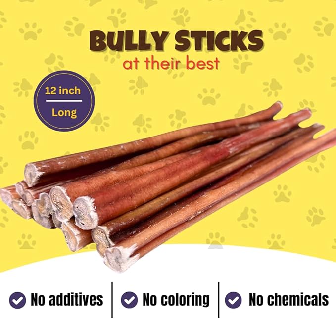 Woofley's 12" Regular Sized Buffalo Bully Sticks - (12 Count) - Bully Sticks for Dogs - Long Lasting Bully Stick Dog Chews