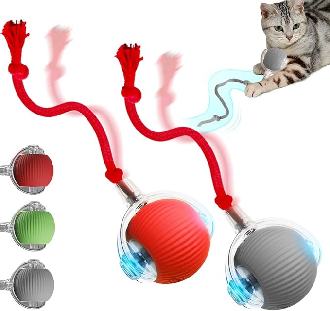 Yilia Interactive Rolling Cat Dog Ball Toy, Upgrade Automatic Moving Cat Toys, Self Rolling Dog Ball Interactive Cat Toys, Smart Automatic Electric Balls Toys for Bored Cats Dogs (GR+RD)