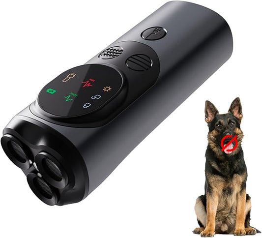 Ultrasonic Dog Bark Deterrent Device with LED Flashlight & Rechargeable Battery, 20ft Range Anti Barking Control for Indoor/Outdoor Use, Safe Alternative to Shock Collars（Three-Headed）