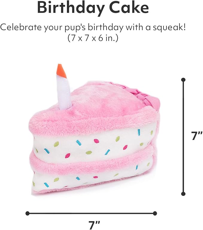 ZippyPaws Birthday Cake- Dog Squeaky Toys to Keep Them Busy, Funny Food Plush for Small, Medium, & Large Dogs, Cute Stuffed Puppy Toy, Pet Products, Gift for Dogs of All Breeds, Soft and Cuddly- Pink