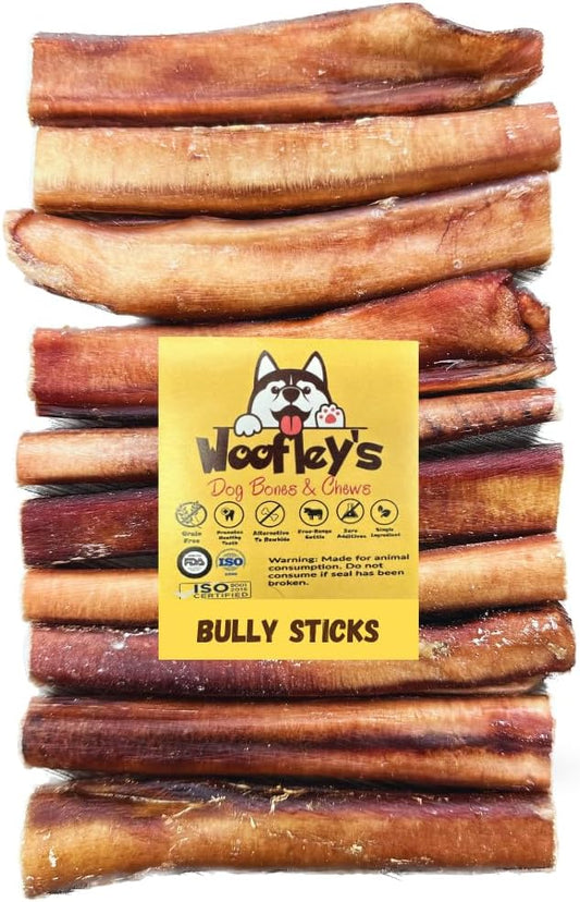 Woofley's 6" Jumbo Thick Buffalo Bully Sticks - (18 Count) - Bully Sticks for Dogs - Long Lasting Bully Stick Dog Chews