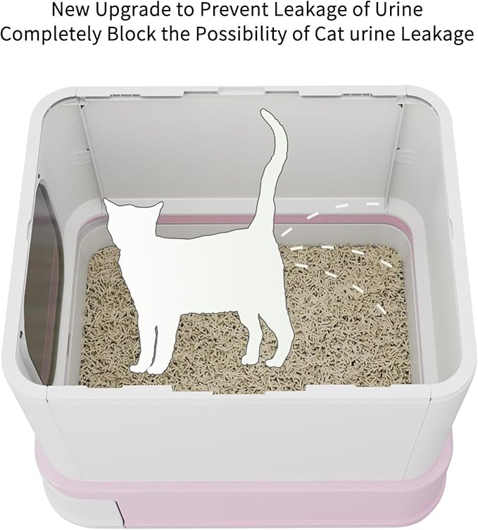 RIZZARI Cat Litter Box, Foldable Cat Box with Drawer, Large Capacity Litter Box with Lid, Top Opening Litter Pan for Small to Big Cats (Pink-Stainless Steel Basin)