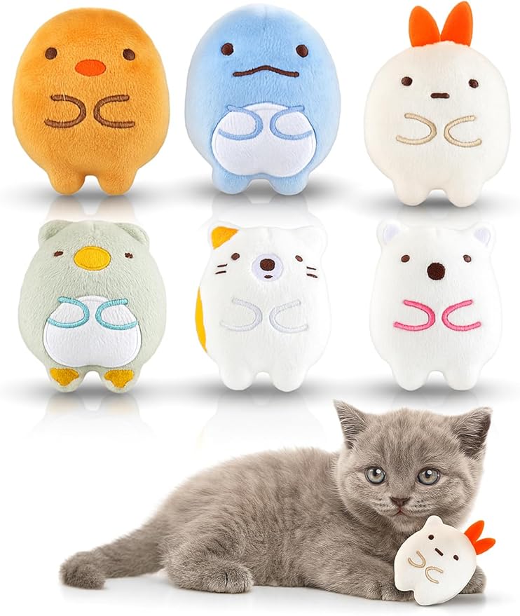 6 Pack Catnip Toys for Indoor Cats – Plush Chew & Kick Toys for Kittens and Adults – Catnip Stuffed Soft Cat Toys for Exercise, Anxiety Relief & Interactive Play