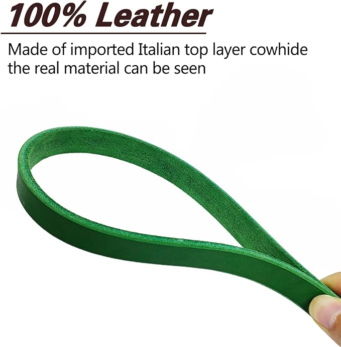LWBMG Leather Dog Leash 6ft x 1/2 inch, Heavy Duty Pet Leash, Strong Sturdy Genuine Leather Braided Dog Leashes, Soft and Comfortable Puppy Leashes for Small Medium Dogs Training Walking Green