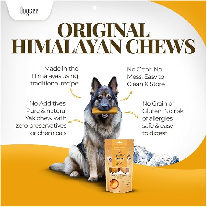 Dogsee Himalayan Yak Chews with Turmeric/Curcumin (XL - 3 Bars) | Yak Chews for Large Dogs | Dog Treats | Helps Joint Pain | Rawhide-Free