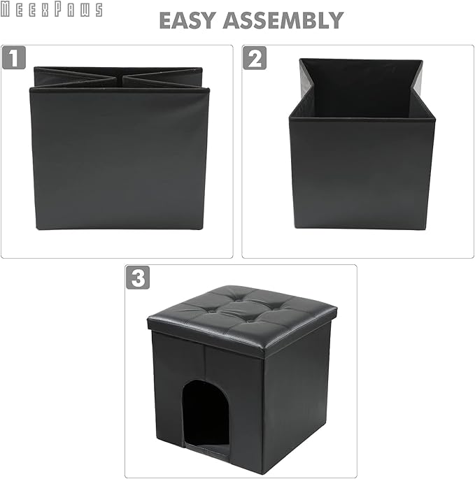 MEEXPAWS Cat Litter Box Enclosure Furniture Hidden, Cat Washroom Bench Storage Cabinet Small 19.7'' x 19.7'' x 19.7''| Dog Proof | Waterproof Inside | Easy Clean | Easy Assembly | Odor Control(Black)