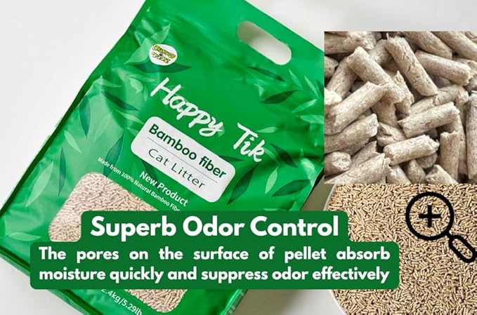 Plant-Based Bamboo Fiber Cat Litter, Green & Eco Friendly, Flushable & Resealable, Instant Clumping, Dust Free, Odor Control, 5.3Pounds, Unscented