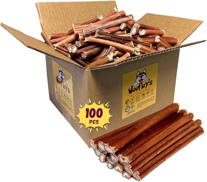 Woofley's 6" Regular Sized Buffalo Bully Sticks - (100 Count) - Bully Sticks for Dogs - Long Lasting Bully Stick Dog Chews