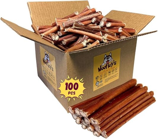 Woofley's 6" Regular Sized Buffalo Bully Sticks - (100 Count) - Bully Sticks for Dogs - Long Lasting Bully Stick Dog Chews