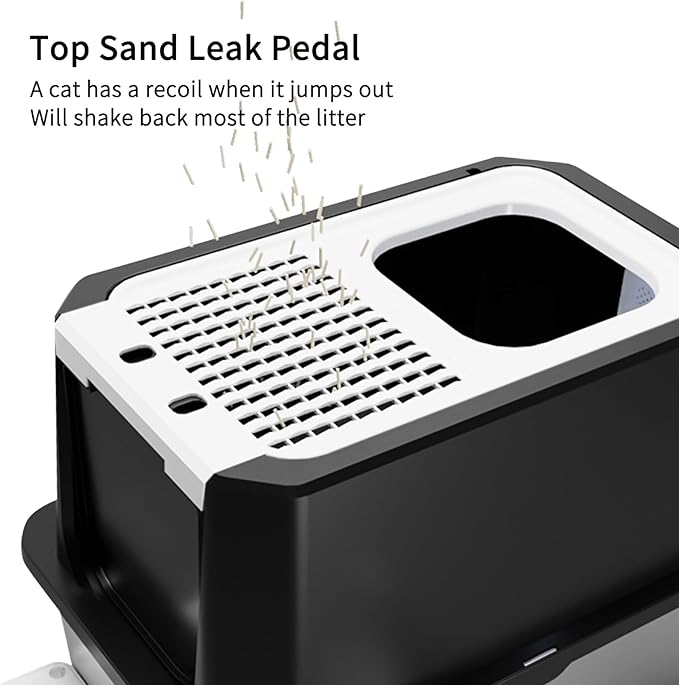 RIZZARI Stainless Steel Cat Litter Box, Odorless Enclosed Litter Box with Top Holes, Large Litter Pan for Small to Large Sized Cats (Deep Black, 23.8" L*15.9" W*18" H)