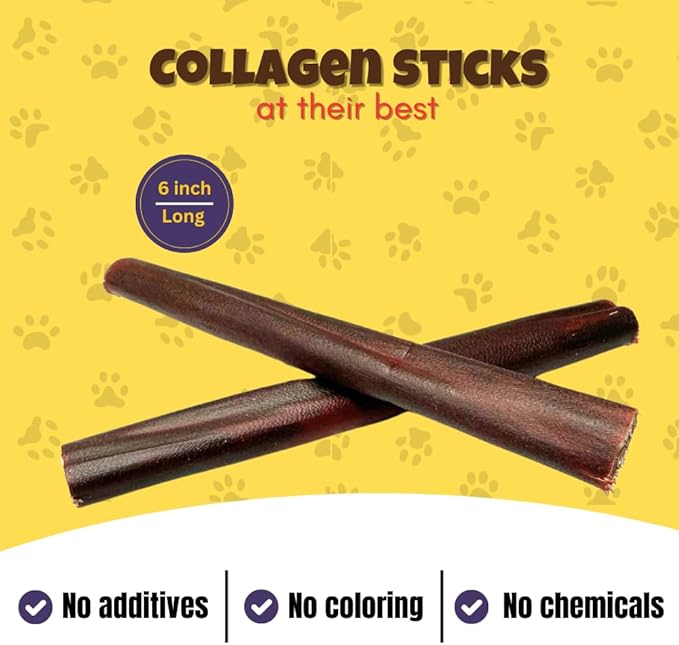 Woofley's 6 Inch Collagen Sticks for Dogs - (100 Count) Bully Stick Rawhide Alternative Dog Chews No Hide Bones for Medium & Large Dogs