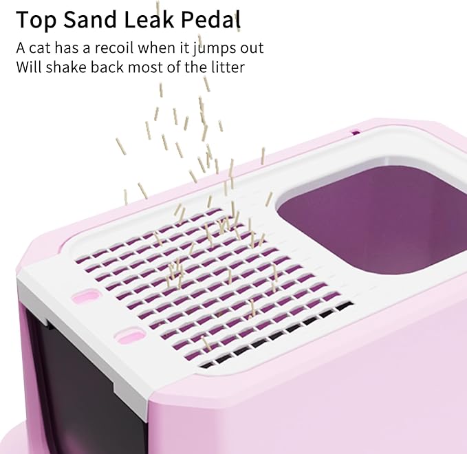 RIZZARI Stainless Steel Cat Litter Box, Semi-Enclosed with Raised Edges, Anti-Leakage & Odorless, Large for Small to Large Cats (Deep Pink, 23.8" L*15.9" W*18" H)