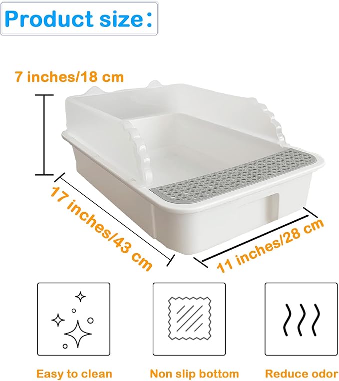 Open Cat Litter Box with High Side,Heightening Anti-Splashing Cats Litter Pan,Kitten Toilet with Litter Sifting Scoop,Semi-Enclosed Removable Kittens Litter for Easy to Clean Boxes No Odor