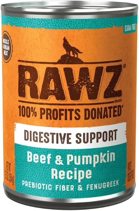 Rawz Natural Pet Food, Digestive Support Canned Dog Food, 12.5 Ounce (Beef & Pumpkin) Case of 12 Cans