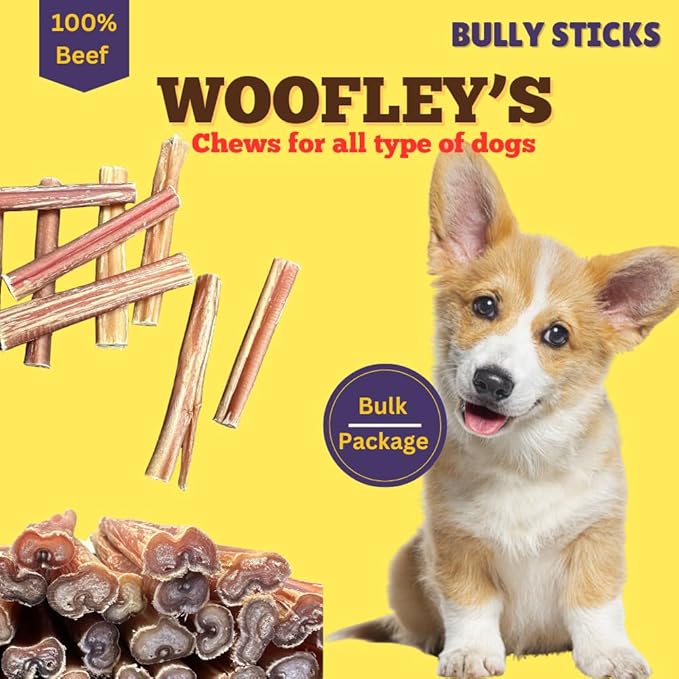 Woofley's 4-5" Bulk Regular Bully Sticks - (20 Count) - Bully Sticks for Dogs - Long Lasting Bully Stick Dog Chews