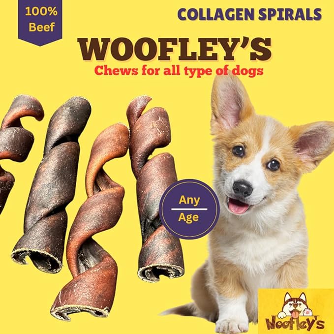 Woofley's 6 Inch Collagen Springs - 12 Count - Collagen Chews for Medium & Large Dogs - Bully Stick Spiral Rawhide Alternative