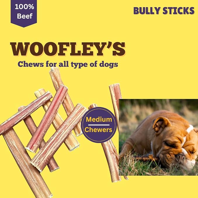 Woofley's 4-5" Bulk Bully Sticks - (50 Count) - Bully Sticks for Dogs - Long Lasting Dog Chews