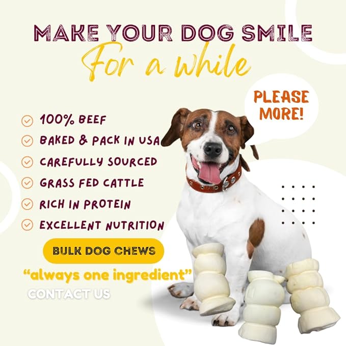 Woofley's 4" Buffalo Beef Cheek Roll -(100 Count)- Beef Cheek Rolls for Dogs - Long Lasting Natural Dog Chews