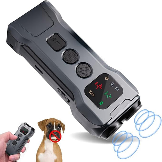 Ultrasonic Dog Bark Deterrent Device with LED Flashlight & Rechargeable Battery, 20ft Range Anti Barking Control for Indoor/Outdoor Use, Safe Alternative to Shock Collars（Portable Version）