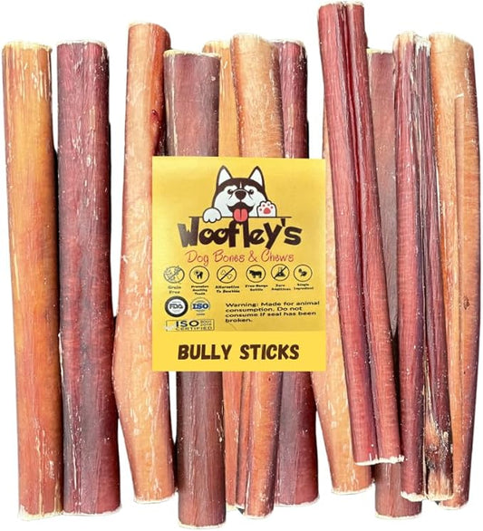 Woofley's 6" Regular Sized Buffalo Bully Sticks - (25 Count) - Bully Sticks for Dogs - Long Lasting Bully Stick Dog Chews
