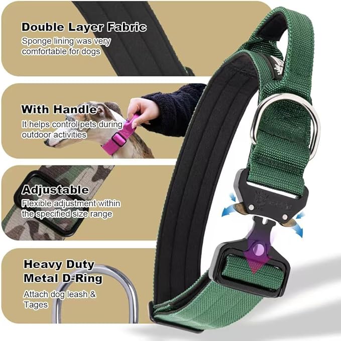 TSPRO Premium Dog Collars Tactical Dog Collar with Handle and Heavy Duty Quick-Release Metal Buckle Durable Thick and Adjustable for Medium to Large Dogs (Cyan Gradient L)