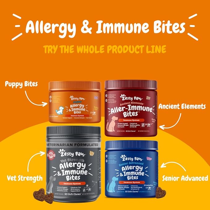 Zesty Paws Dog Allergy Relief Chews, Dog Probiotics for Itchy Skin and Ears, Lamb, 50ct