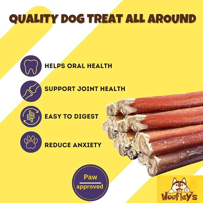 Woofley's 12 Inch Bully Sticks for Small Dogs - (15 Count) - Bully Sticks for Dogs - Long Lasting Dog Chews