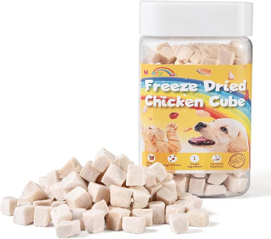 Meaty feast Freeze Dried Chicken Cat & Dog Treats for Training, Healthy High Protein Limited Single Ingredient Pet Food Snacks for Small, Medium, and Large Dogs Cats(Raw Chicken Breast Cubes, 5oz)