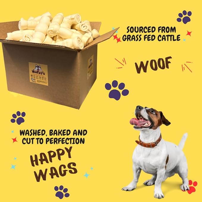 Woofley's 5-6" Buffalo Beef Cheek Roll -(100 Count)- Beef Cheek Rolls for Dogs - Long Lasting Natural Dog Chews