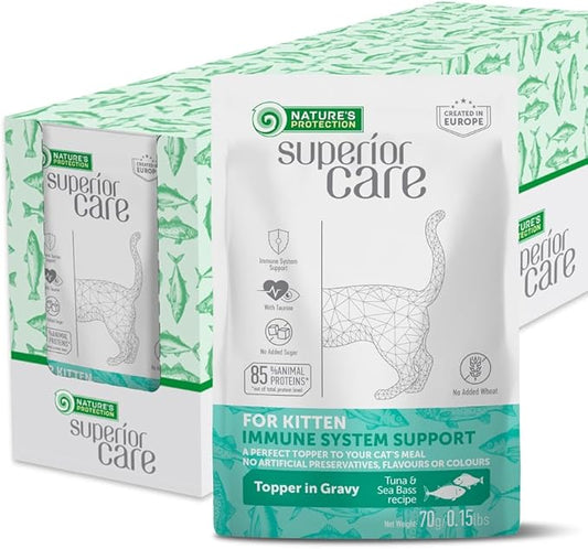 Nature's Protection Superior Care Wet Cat Food - Tuna Fish & Sea Bass Wet Cat Food Toppers for Kittens, Natural, High Protein, 2.46 oz. Pouches (24-Pack)
