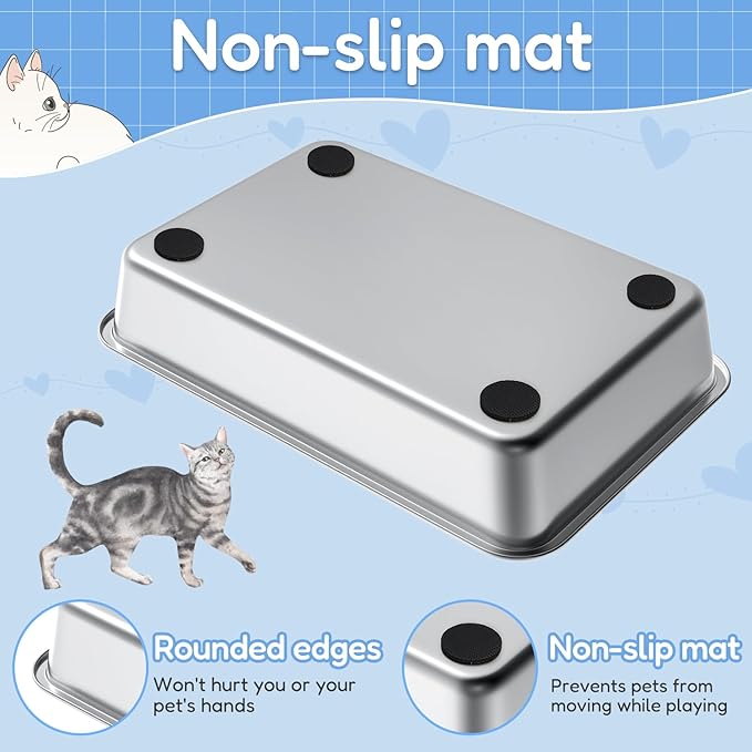 LIHONG Stainless Steel Cat Litter Box,Large Metal Litter Box for Small Large Cats Kitty Rabbits,No Smell,Non Stick,Easy to Clean(20" Lx14 Wx4 H,L)