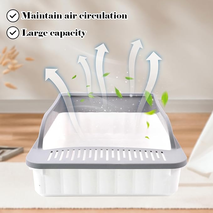 Open Cat Litter Box with High Side Anti-Splashing Cat Toilet with Litter Sifting Scoop Semi-Enclosed Kitten Litter Tray Pan Removable Prevent Sand Leakage Deodorizing Easy to Clean(Grey)