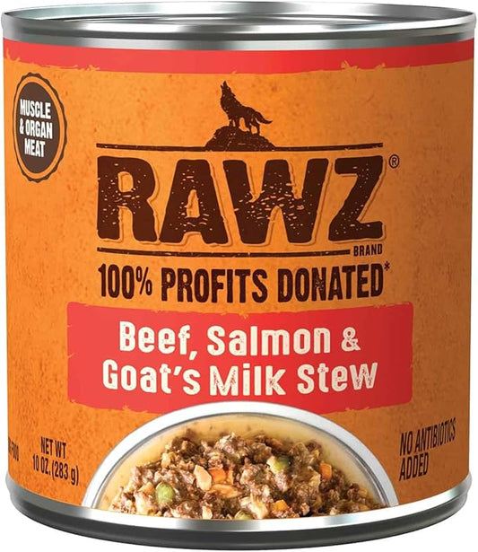 Rawz STEW - Beef, Salmon & Goat's Milk Dog Food, 10 Ounce Cans (Beef/Salmon & Goats Milk) Case of 12 Cans