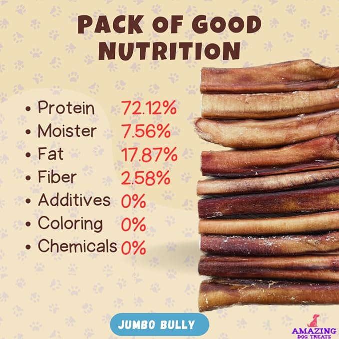 Amazing Dog Treats Bully Sticks 6 Inch - Extra Thick, Long Lasting - 20 Pcs/Pck