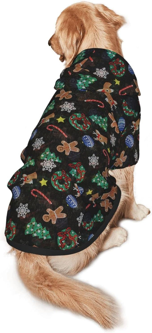 Xmas Tree Reindeer Ginger Cookie Hoodie,Christmas Cosplay Dog Clothes with Pocket and Hat Winter Clothes Sweaters Small