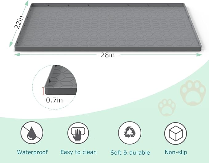 Cat Litter Mat for Litter Box, Silicone Large Cat Litter Trapping Mat - 28x22 in, Waterproof & Non-Slip, Durable & Easy Clean, Gray