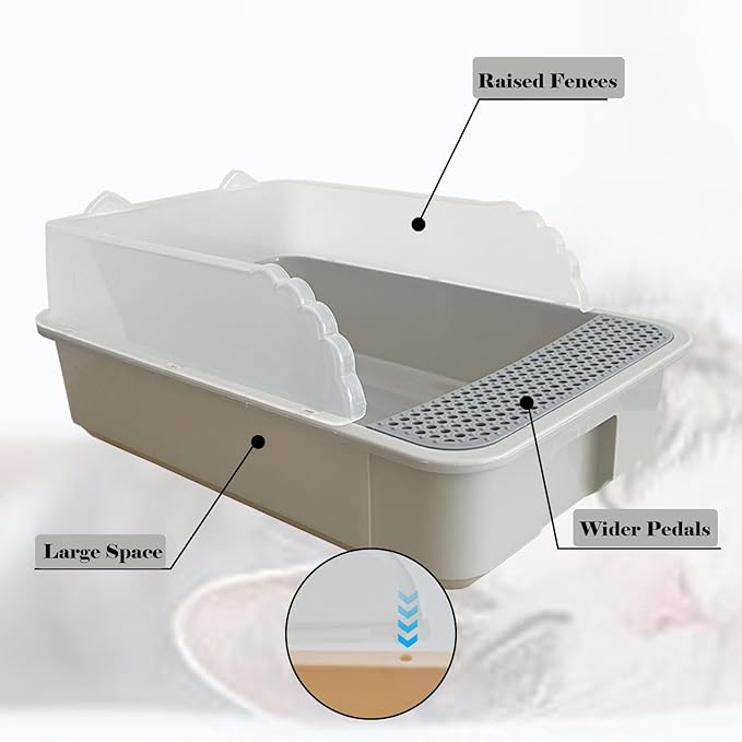 kathson Open Cat Litter Box with High Side,Anti-Splashing Cats Litter Pan,Kitten Toilet with Litter Sifting Scoop,Semi-Enclosed Removable Kittens Litter for Boxes Easy to Clean No Odor 11×17×7 inches