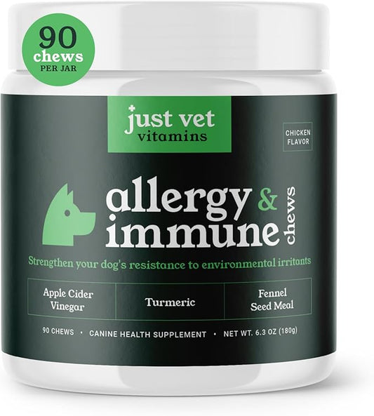 Allergy & Immune Chews for Dogs with Apple Cider Vinegar, Turmeric, Fennel Seed Meal, and Salmon Oil – Supports Digestive Health and Seasonal Allergy Relief – 90 Soft Chews