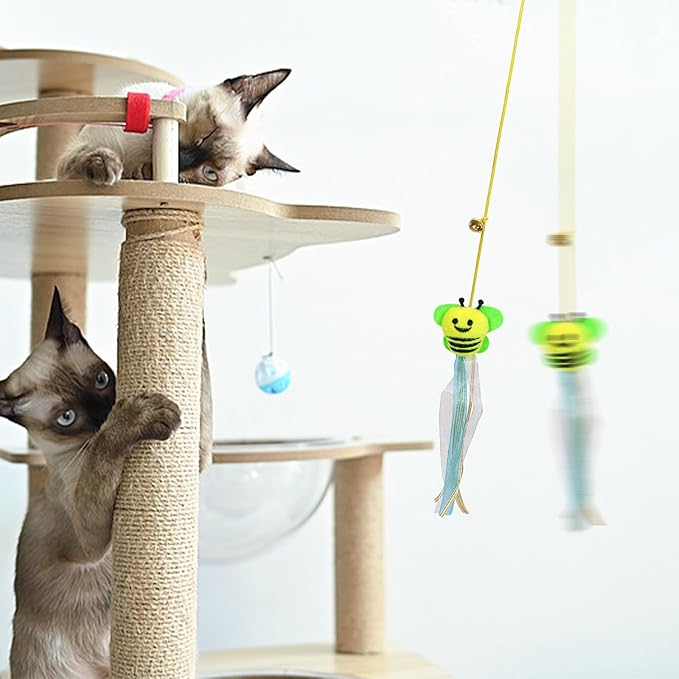 8 Pcs Interactive Cat Feather Teaser Toys with Bells,Retractable Hanging Design,Self-Play Fun for Kittens and Cats,Fun Exercise,Mental Physical Stimulation,Stress Relief for All Breeds