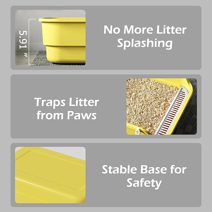 Extea Large Cat Litter Box with High Sides,Cat Boxes for Indoor Cats,Cat Litter Pan for Kitty,Litter Box with Low Entry,Easy to Clean,Anti-Splashing,23.6" x15.7" x6.2" (Green)