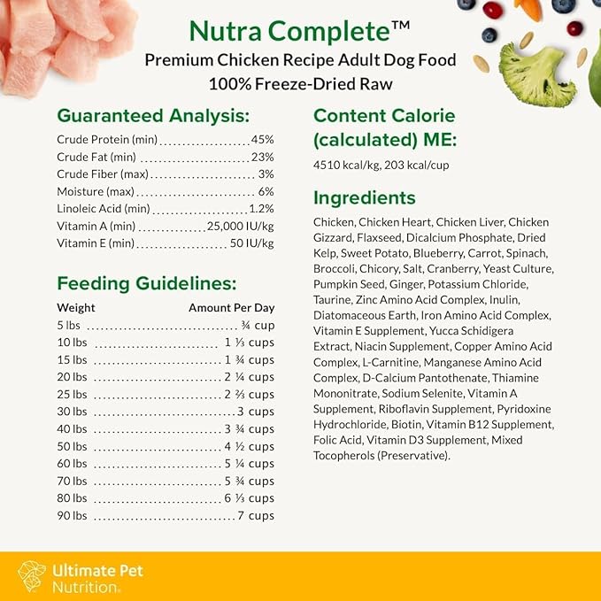 ULTIMATE PET NUTRITION Nutra Complete, 100% Freeze Dried Veterinarian Formulated Raw Dog Food with Antioxidants Prebiotics and Amino Acids, (3 Pound (Pack of 2), Chicken)