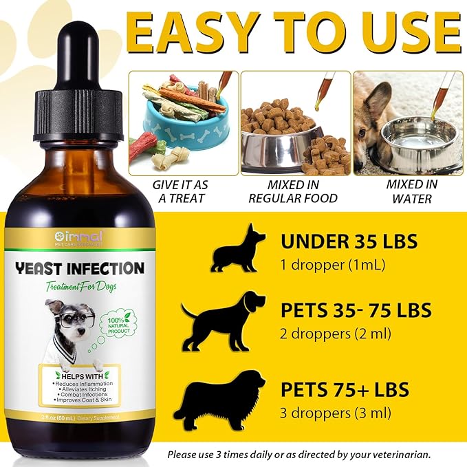 Yeast Infection Treatment for Dogs, Natural Dog Pets Herbal Supplement, Supports Dog Healthy Itch Relief, Ear Infection Treatment, Dogs Allergy Relief, Inflammation Relief (2 Fl Oz)