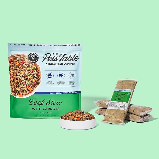 The Pets Table Human-Grade Beef Stew Fresh Dog Food, Dog Food Topper or Complete Meal, 9 Count of 32-oz Pouches, 17.7lbs
