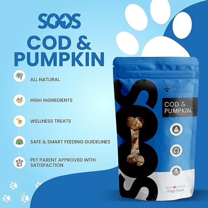 SOOS Cat and Dog Treats (3OZ, Cod & Pumpkin)