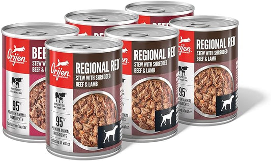 ORIJEN Real Meat Shreds Wet Dog Food Variety Pack: Regional Red + Beef Recipes 12.8oz Cans (6 Count, 3 of Each)