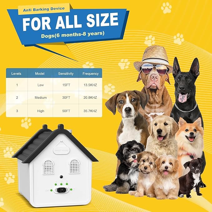 Anti Barking Device, 3 Adjustable Levels Dog Bark Control, 50FT Waterproof Outdoor Barking Deterrent for Small Medium Large Breeds, Effective Dog Behavior Training Tool