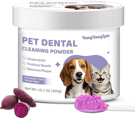 300g Dog Dental Powder | Dog Teeth Cleaning Powder & Cat Breath Freshener – Natural Plaque & Tartar Remover | Fresh Breath Dental Formula | for Small, Medium and Large Pet Dental Cleaner