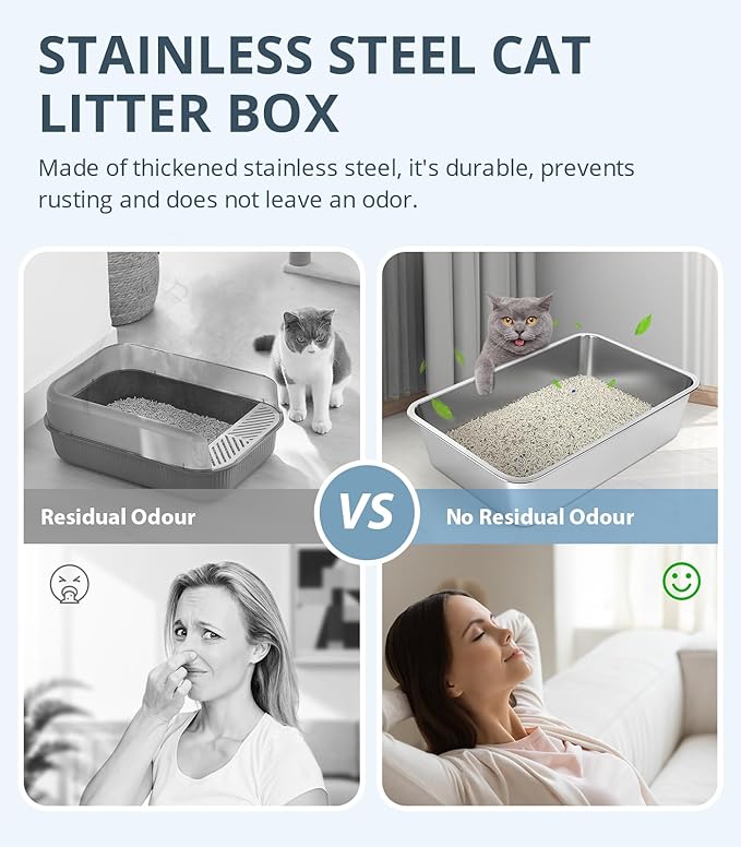 Stainless Steel Cat Litter Box, 6in Cat Litter Pan for Cats and Rabbits, Metal Litter Box High Sides Nonstick Odor Control Anti-Corrosion