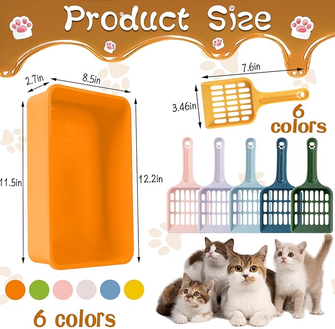 Kitten Small Litter Box Set, 6 Pcs Plastic Kitten Litter Pan with 6 Scooper Cat Litter Box Cat Litter Box Travel Toilet for Small Pet Kitty Bunny Guinea Pig